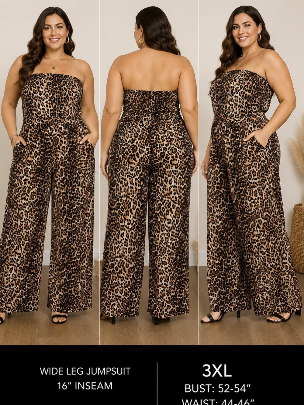 Forever 21+ Leopard Print Strapless Wide Leg Jumpsuit 3X Palazzo